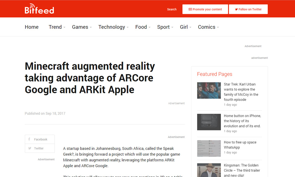 Minecraft augmented reality taking advantage of ARCore Google and ARKit Apple