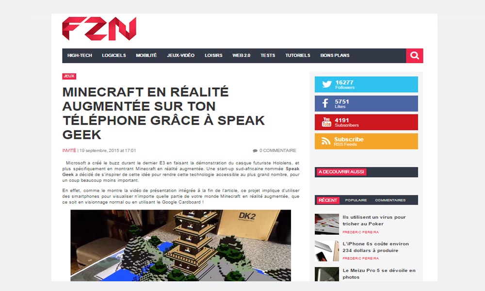 MINECRAFT EN RÉALITÉ AUGMENTÉE SUR TON TÉLÉPHONE GRÂCE À SPEAK GEEK